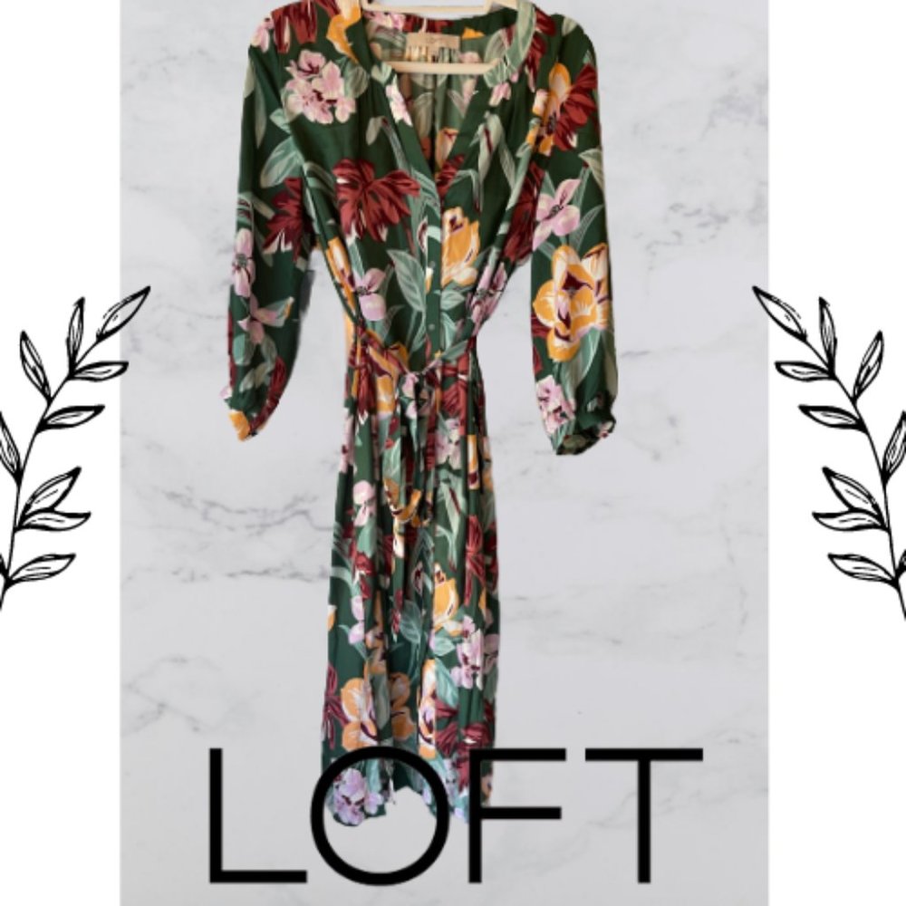 Green Floral Sumer Tie Wrap Dress | LOFT